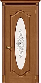 Дверь межкомнатная шпонированная «Аура» Орех Ф-11 (Шпон файн-лайн) остекление Сатинато белое