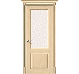 Дверь межкомнатная шпонированная «Статус-13» Ф-22 (БелДуб) (Шпон файн-лайн) остекление Сатинато белое