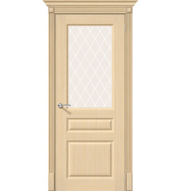 Дверь межкомнатная Статус-15 Шпонированные, Беленый дуб, остекленная, сатинат белый, филенчатая