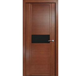 Дверь межкомнатная H-I Шпонированные Дуб палисандр, остекленная, лакобель чёрный, кромка нет, царговая