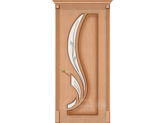 Дверь межкомнатная Лилия Шпонированные, Ф-05 (Дуб), остекленная, сатинат белый, каркасно-щитовая