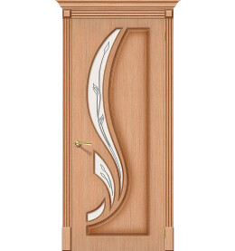 Дверь межкомнатная Лилия Шпонированные, Ф-05 (Дуб), остекленная, сатинат белый, каркасно-щитовая