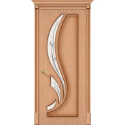 Дверь межкомнатная Лилия Шпонированные Ф-05 (Дуб), остекленная, сатинат белый, каркасно-щитовая