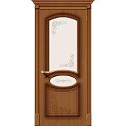 Дверь межкомнатная шпонированная «Азалия» Орех (Шпон файн-лайн) остекление Сатинато белое