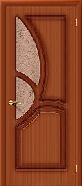 Дверь межкомнатная шпонированная «Греция» Макоре (Шпон файн-лайн) остекление Бронза