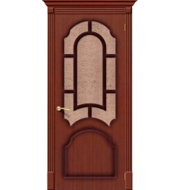 Дверь межкомнатная Соната Шпонированные, Ф-15 (Макоре), остекленная, сатинат бронза художественный, каркасно-щитовая