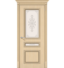 Дверь межкомнатная Стиль Шпонированные, Беленый дуб, остекленная, сатинат белый художественный, каркасно-щитовая