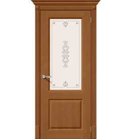 Дверь межкомнатная Статус-13 Шпонированные, Ф-11 (Орех), остекленная, сатинат белый, каркасно-щитовая