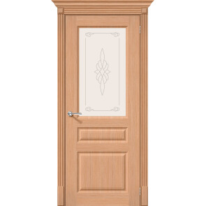 Дверь межкомнатная Статус-15 Шпонированные Дуб, остекленная, сатинат белый, скиновая