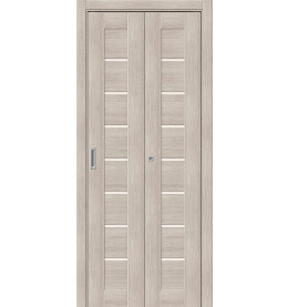 Дверь межкомнатная Браво-22 складная Экошпон, Cappuccino Melinga, остекленная, magic fog, царговая