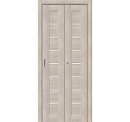 Дверь межкомнатная Браво-22 складная Экошпон, Cappuccino Melinga, остекленная, magic fog, царговая