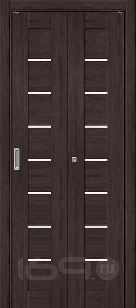 Дверь межкомнатная Браво-22 складная Экошпон, Wenge Melinga, остекленная, magic fog, царговая