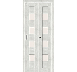 Дверь межкомнатная Bravo-23 складная Экошпон, Bianco Veralinga, остекленная, magic fog, царговая