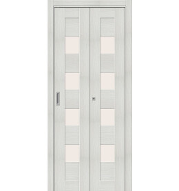 Дверь межкомнатная Bravo-23 складная Экошпон, Bianco Veralinga, остекленная, magic fog, царговая