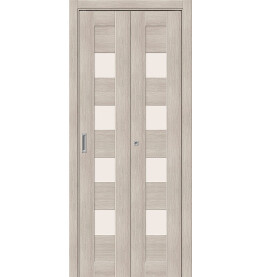 Дверь межкомнатная Браво-23 складная Экошпон, Cappuccino Melinga, остекленная, magic fog, царговая