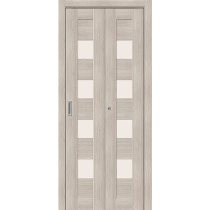 Дверь межкомнатная Браво-23 складная Экошпон, Cappuccino Melinga, остекленная, magic fog, царговая