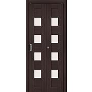 Дверь межкомнатная из эко шпона складная «Браво-23» Wenge Melinga остекление Magic Fog