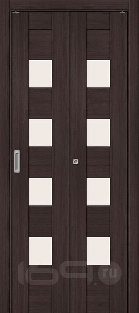 Дверь межкомнатная Браво-23 складная Экошпон, Wenge Melinga, остекленная, magic fog, царговая