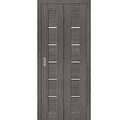 Дверь межкомнатная из эко шпона складная «Порта-22» Grey Veralinga остекление Сатинато белое