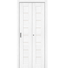 Дверь межкомнатная Браво-22 складная Экошпон, Snow Melinga, остекленная, magic fog, царговая