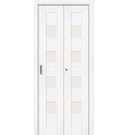 Дверь межкомнатная Браво-23 складная Экошпон, Snow Melinga, остекленная, magic fog, царговая