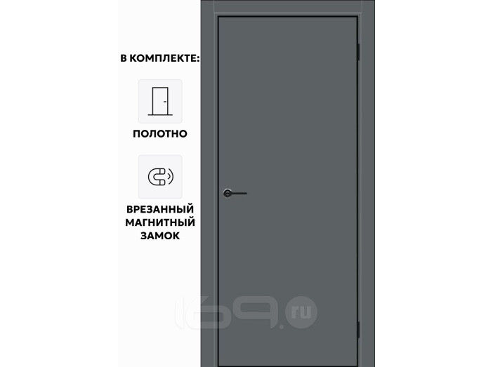 Дверь межкомнатная Порта-50 4AB ПЭТ, Shellac Graphite, глухая, кромка алюминиевая черная матовая, каркасно-щитовая