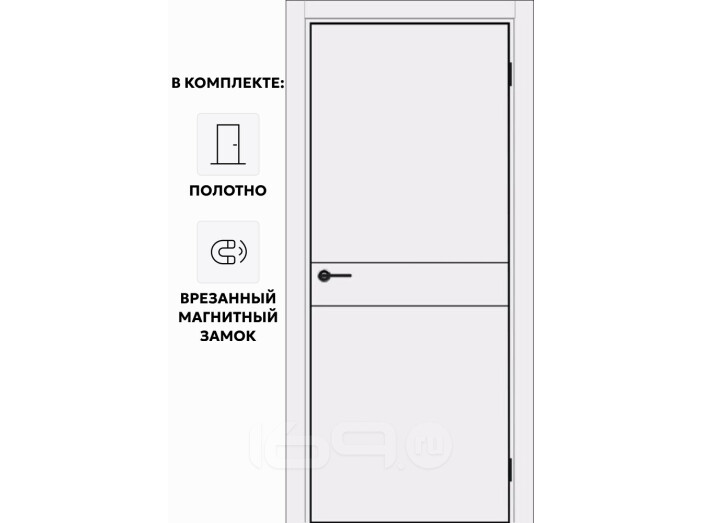 Дверь межкомнатная Порта-52 4AB ПЭТ, Shellac White, глухая, кромка алюминиевая черная матовая, каркасно-щитовая