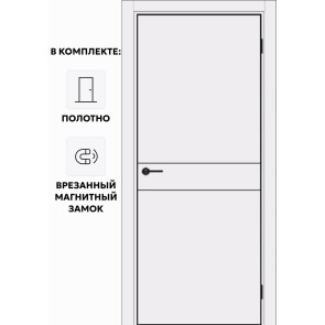 Дверь межкомнатная Порта-52 4AB ПЭТ, Shellac White, глухая, кромка алюминиевая черная матовая, каркасно-щитовая