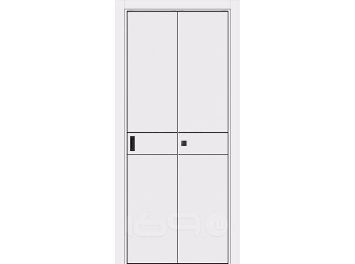 Дверь межкомнатная Порта-52 4AB ПЭТ, Shellac White, глухая, кромка алюминиевая черная матовая, каркасно-щитовая