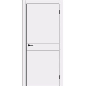 Дверь межкомнатная Порта-52 4AB ПЭТ, Shellac White, глухая, кромка алюминиевая черная матовая, каркасно-щитовая
