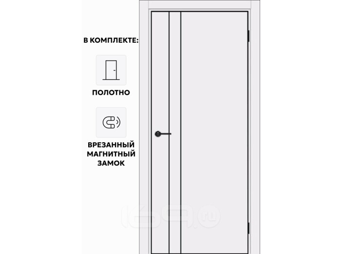Дверь межкомнатная Порта-58 4AB ПЭТ, Shellac White, глухая, кромка алюминиевая черная матовая, каркасно-щитовая