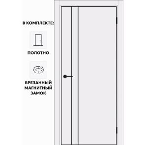 Дверь межкомнатная Порта-58 4AB ПЭТ, Shellac White, глухая, кромка алюминиевая черная матовая, каркасно-щитовая