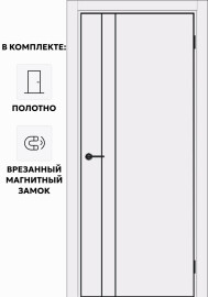 Дверь межкомнатная Порта-58 4AB ПЭТ, Shellac White, глухая, кромка алюминиевая черная матовая, каркасно-щитовая