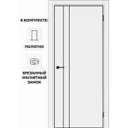 Дверь межкомнатная Порта-58 4AB ПЭТ, Shellac White, глухая, кромка алюминиевая черная матовая, каркасно-щитовая