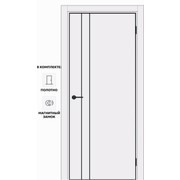 Дверь межкомнатная Порта-58 4AB ПЭТ, Shellac White, глухая, кромка алюминиевая черная матовая, каркасно-щитовая
