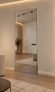 Дверь скрытого монтажа invisible-800, с зеркалом, серебро, кромка алюминиевая черная матовая, каркасно-щитовая
