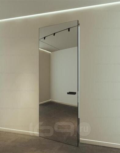 Дверь скрытого монтажа invisible-800, с зеркалом, серебро, кромка алюминиевая черная матовая, каркасно-щитовая