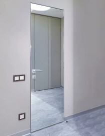 Дверь межкомнатная Invisible-800 Зеркальные Серебро, скрытая/глухая, кромка матовый хром, каркасно-щитовая