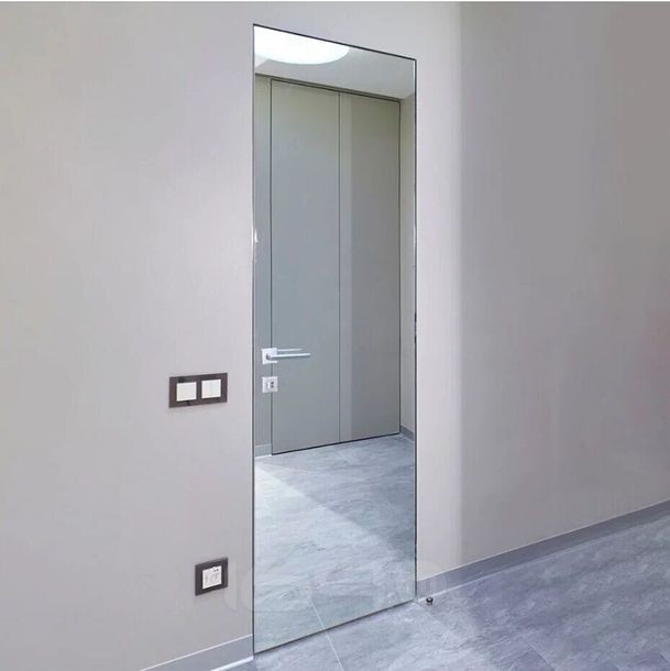 Дверь скрытого монтажа invisible-800, с зеркалом, серебро, кромка алюминиевая матовый хром, каркасно-щитовая