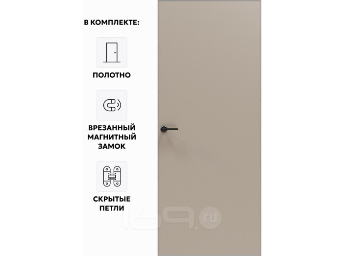 Дверь межкомнатная Порта Invisible 4A ПЭТ, Keramik Beige, глухая, скрытая, кромка алюминиевая матовый хром, каркасно-щитовая