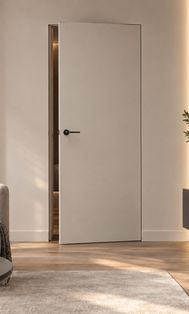 Дверь межкомнатная Порта Invisible 4A ПЭТ, Keramik Beige, глухая, скрытая, кромка алюминиевая матовый хром, каркасно-щитовая