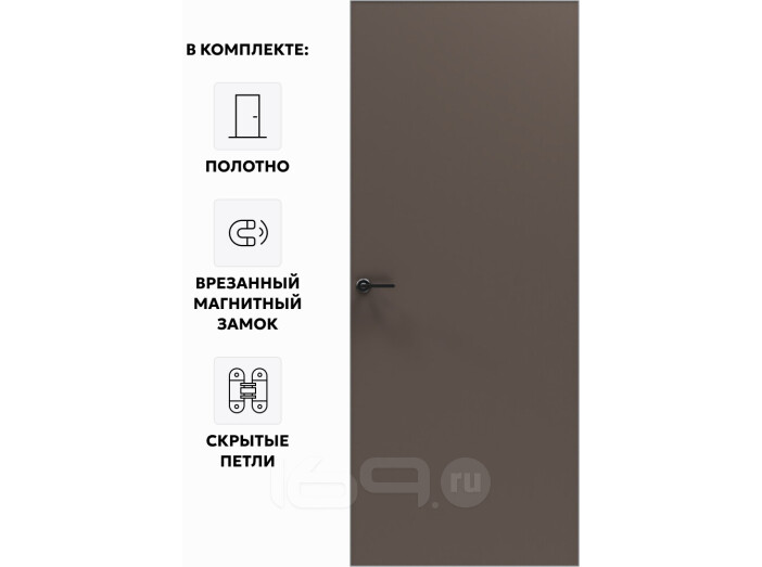 Дверь межкомнатная Порта Invisible 4A ПЭТ, Keramik Brown, глухая, скрытая, кромка алюминиевая матовый хром, каркасно-щитовая