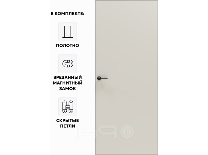 Дверь межкомнатная Порта Invisible 4A ПЭТ, Keramik Valse, глухая, скрытая, кромка алюминиевая матовый хром, каркасно-щитовая