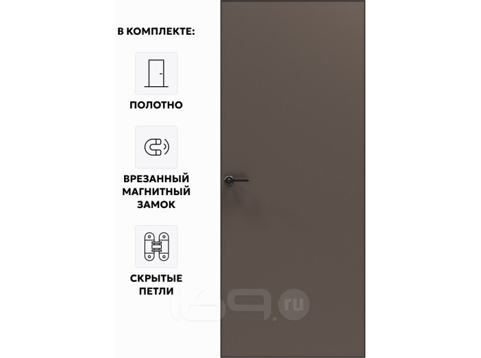 Дверь межкомнатная Порта Invisible 4A ПЭТ, Keramik Brown, глухая, скрытая, кромка алюминиевая черная матовая, каркасно-щитовая
