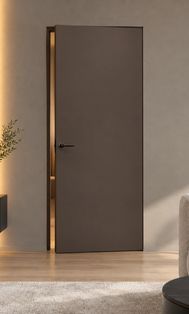 Дверь межкомнатная Порта Invisible 4A ПЭТ, Keramik Brown, глухая, скрытая, кромка алюминиевая черная матовая, каркасно-щитовая