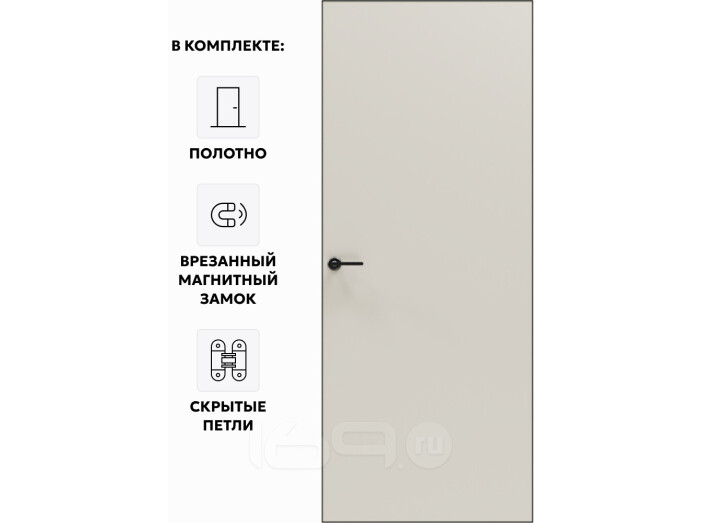 Дверь межкомнатная Порта Invisible 4A ПЭТ, Keramik Valse, глухая, скрытая, кромка алюминиевая черная матовая, каркасно-щитовая