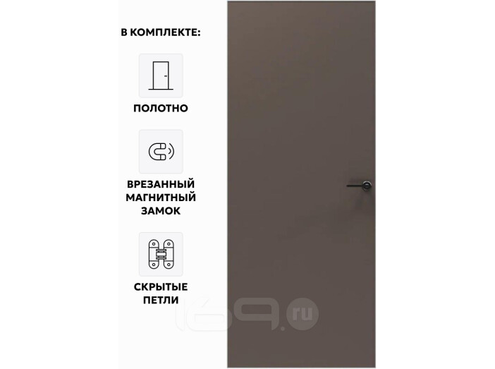 Дверь межкомнатная Порта Invisible Reverse 4A ПЭТ, правое открывание, Keramik Brown, глухая, скрытая, кромка алюминиевая матовый хром, каркасно-щитовая