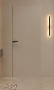 Дверь межкомнатная Порта Invisible Reverse 4A ПЭТ, правое открывание, Keramik Beige, глухая, скрытая, кромка алюминиевая матовый хром, каркасно-щитовая