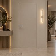 Дверь межкомнатная Порта Invisible Reverse 4A ПЭТ, правое открывание, Keramik Beige, глухая, скрытая, кромка алюминиевая матовый хром, каркасно-щитовая