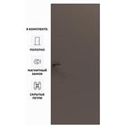 Дверь межкомнатная Порта Invisible Reverse 4AB ПЭТ, левое открывание, Keramik Brown, глухая, скрытая, кромка алюминиевая черная матовая, каркасно-щитовая